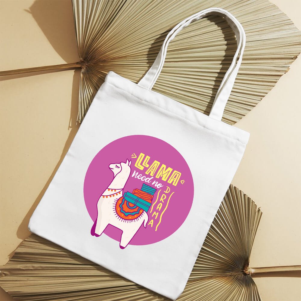 HE027TB_1 Half Engineer Lama Need No Drama Printed Tote Bags for Women | Cute Tote Bag for Women/Girls | Best for College, Travel, Grocery, Traveling & Daily Use | Reusable Totebag (14x16 Inches)