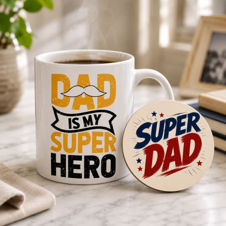 Dad Super Hero Coffee Mug with MDF Coaster