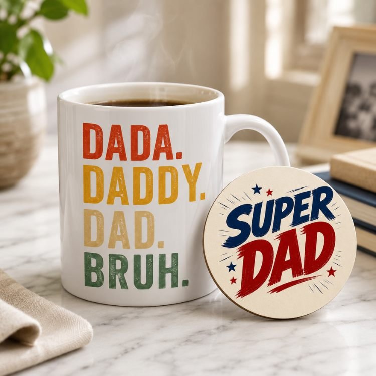 Dada Daddy Dad Bruh Coffee Mug with Coaster