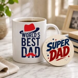 Worlds Best Dad Coffee Mug with MDF Coaster